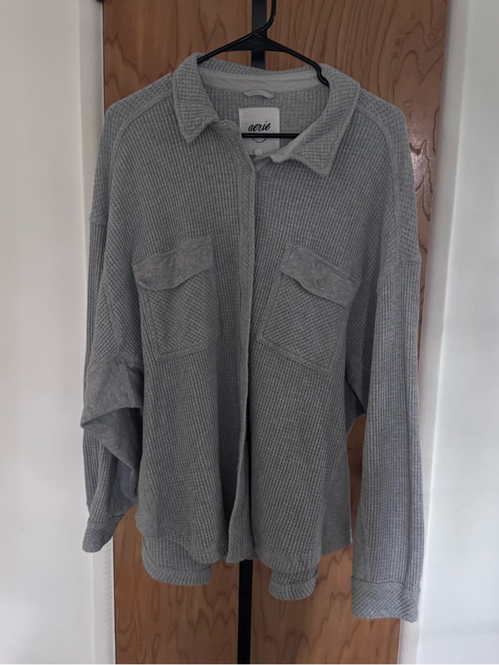 aerie Light Gray Waffle-Knit Button-Up Cardigan women XL
